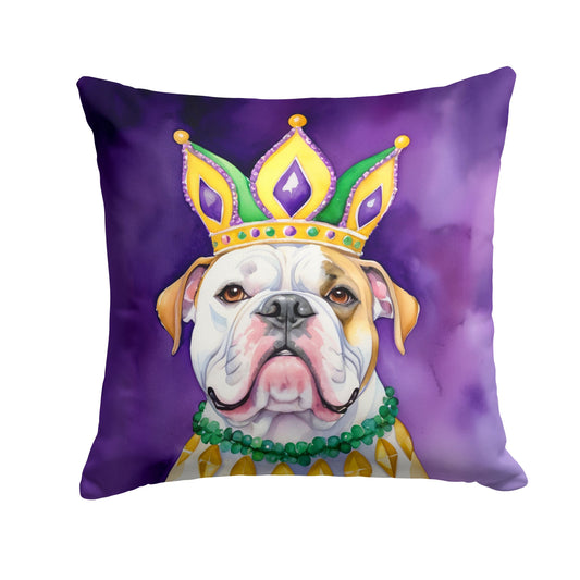 American Bulldog King of Mardi Gras Throw Pillow Machine Washable, Indoor Outdoor Decorative Pillow for Couch, Bed or Patio, 14Hx14W